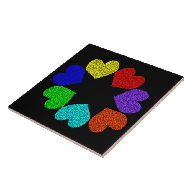 Azulejo De Cerámica Floral Rainbow Love Hearts Tile (Lado)