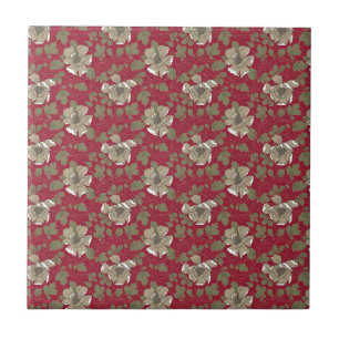 Azulejo De Cerámica Floral rojo retro