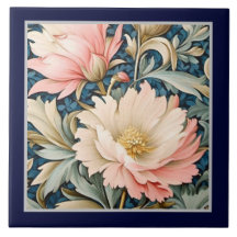Azulejo de Cerámica - Floral Rosa Art Nouveau 