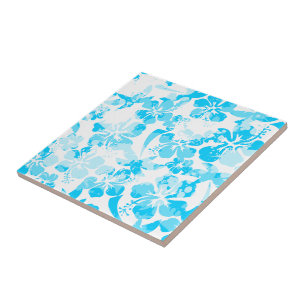 Azulejo De Cerámica Floral tropical pintada azul