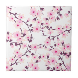 Azulejo De Cerámica Florales Flores de Cerezo Rosadas Blancas
