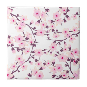 Azulejo De Cerámica Florales Flores de Cerezo Rosadas Blancas
