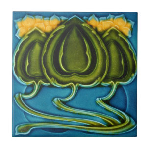 Azulejo de cerámica - Flores Amarillas Art Nouveau