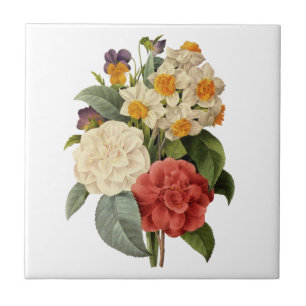 Azulejo De Cerámica Flores antiguas, camelias y narcisos, Redoute