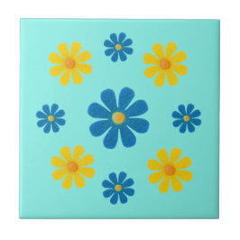 Azulejo De Cerámica Flores azules y amarillas de primavera para la coc