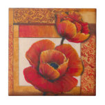 Azulejo De Cerámica Flores de amapola en Tan y fondo Naranja<br><div class="desc">Casi se puede sentir la textura de los pétalos en estas flores de amapola pintadas por Tim O'Toole. Se funden perfectamente con el color tostado y el naranja,  creando una visión espléndidamente poética. ¡Cómpralo para tu casa o dalo como regalo!</div>
