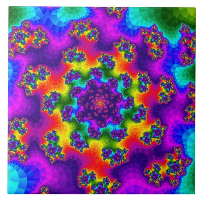 Azulejo De Cerámica Flores de arcoiris (Frente)