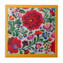 Flores de bordado mexicanas cocina trivet amarillo