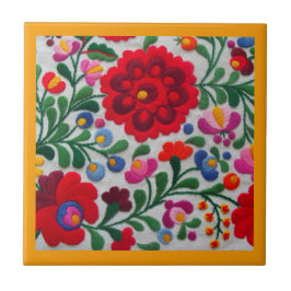 Azulejo De Cerámica Flores de bordado mexicanas cocina trivet amarillo