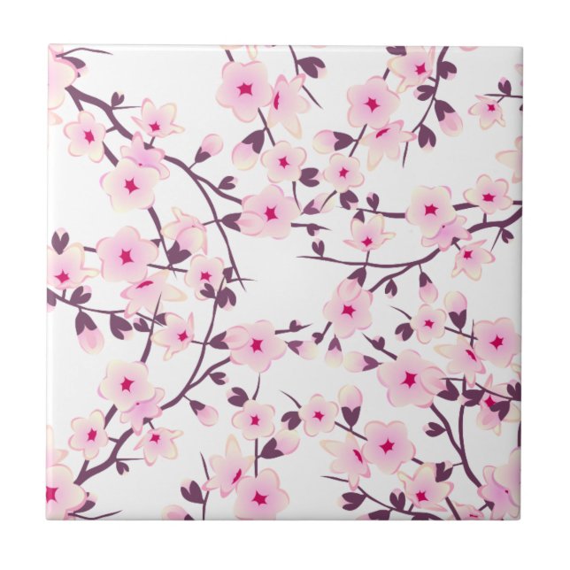 Azulejo De Cerámica Flores de cerezo rosadas y blancas (Frente)