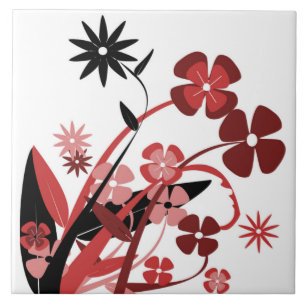 AZULEJO DE CERÁMICA FLORES DE COLOR ROSA Y NEGRO