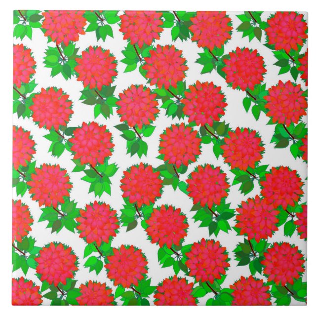 Azulejo De Cerámica Flores de Dahlia en rojo profundo (Frente)
