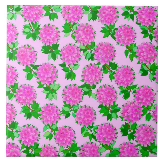 Azulejo De Cerámica Flores de Dahlia en rosa profundo (Frente)