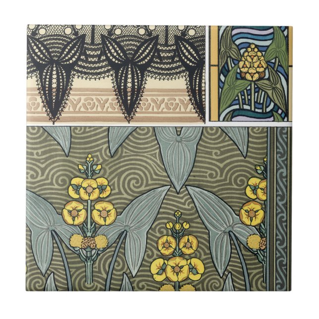 Azulejo De Cerámica Flores de hormigón Art Nouveau Art Nouveau (Frente)