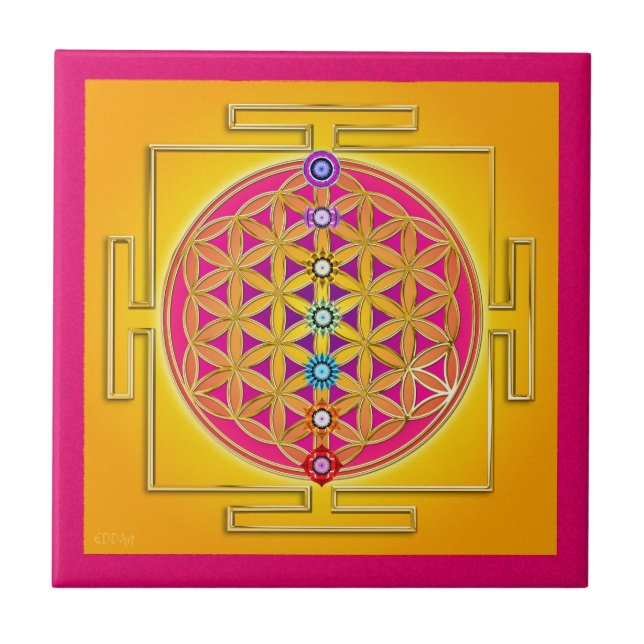 Azulejo De Cerámica FLORES DE LA VIDA - Chakras Yantra (Frente)