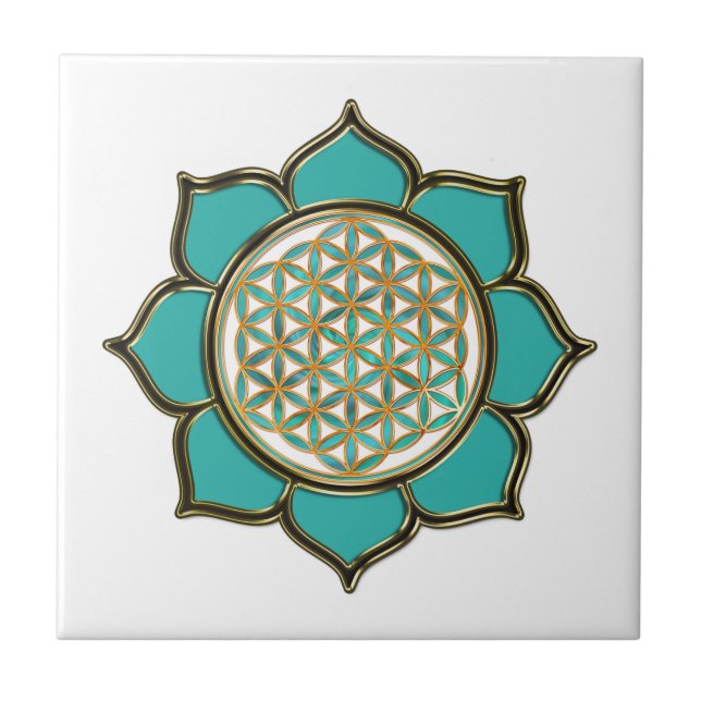 Azulejo De Cerámica FLORES DE LA VIDA - LOTUS océano verde (Frente)