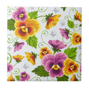 Azulejo De Cerámica Flores de pansy vívidas