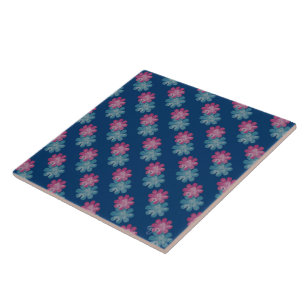 Azulejo De Cerámica Flores de vidrio (rosa/verde azulada/marina)