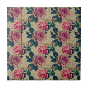 Azulejo De Cerámica Flores del rosa del Victorian del vintage