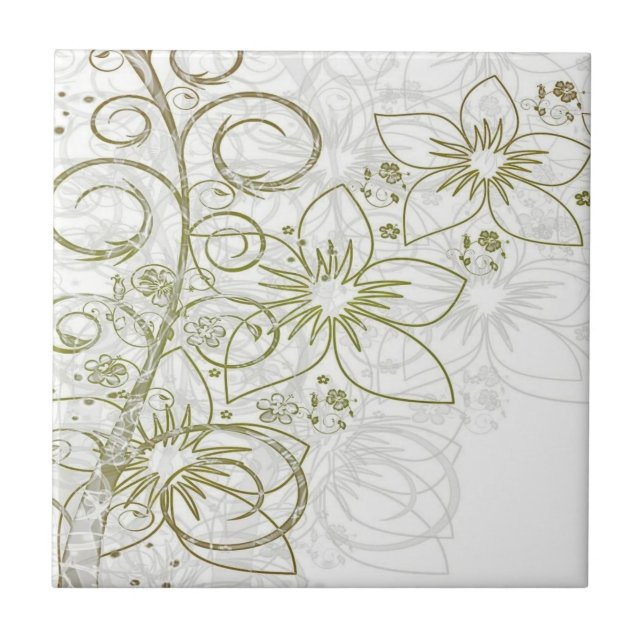 Azulejo de cerámica flores florales doradas (Frente)