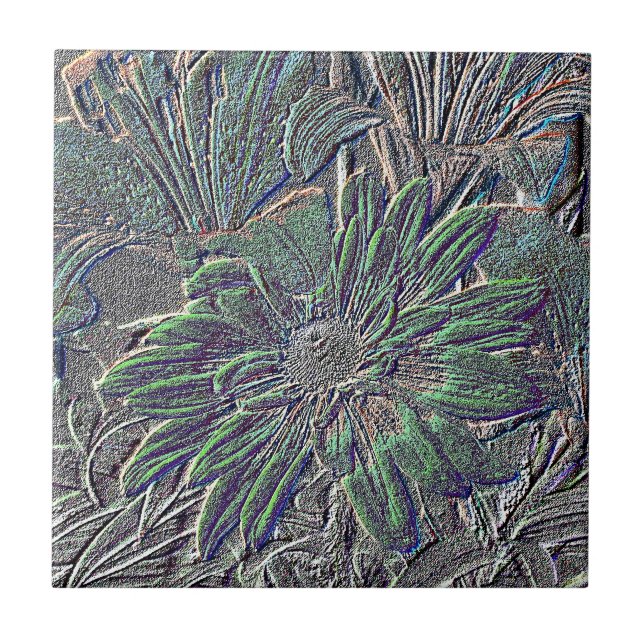 Azulejo De Cerámica Flores Grabado en relieve (Frente)