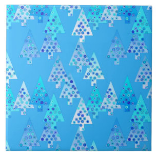 Azulejo De Cerámica Flores modernas árboles de Navidad - azul cielo