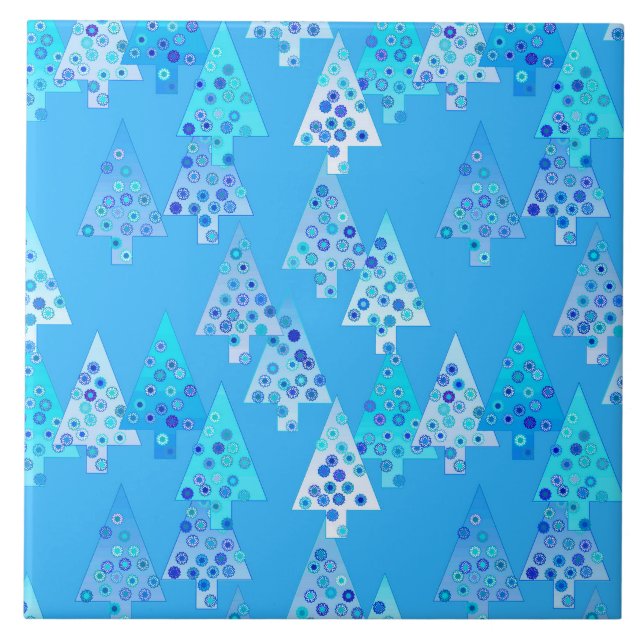 Azulejo De Cerámica Flores modernas árboles de Navidad - azul cielo (Frente)