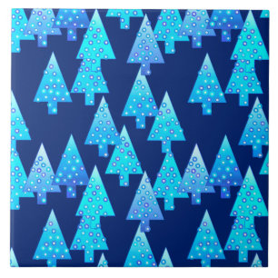 Azulejo De Cerámica Flores modernas árboles de Navidad - azul cobalto