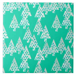 Azulejo De Cerámica Flores modernas árboles de Navidad - verde marino