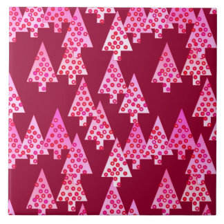 Azulejo De Cerámica Flores modernas árboles de Navidad - vino y rosa