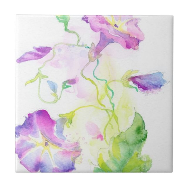 Azulejo De Cerámica Flores pintadas de la enredadera de la acuarela (Frente)