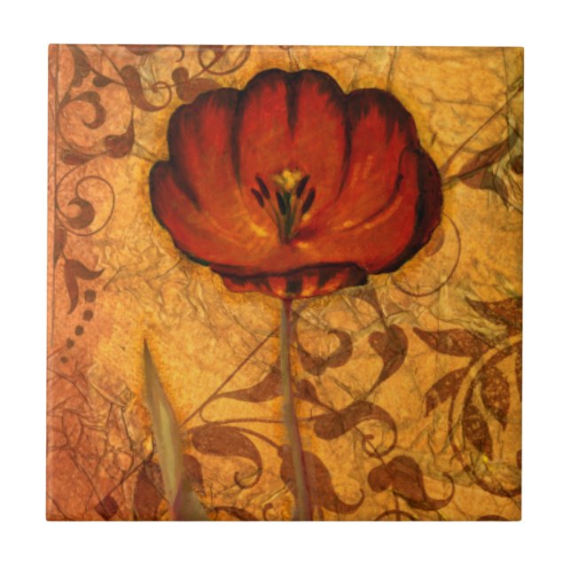 Azulejo De Cerámica Flores rojas I (Frente)