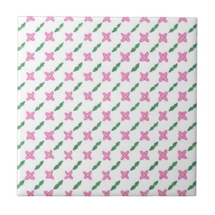 Azulejo De Cerámica Flores rosadas Green Leaves Patrón Tile Trivet