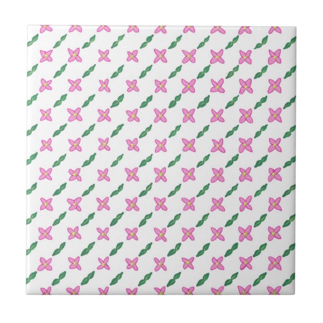 Azulejo De Cerámica Flores rosadas Green Leaves Patrón Tile Trivet (Frente)