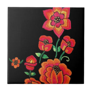 Azulejo De Cerámica Flores rosadas y anaranjadas brillantes