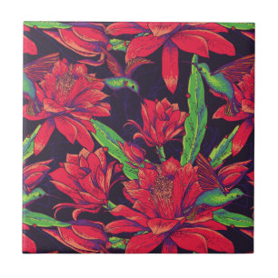 Azulejo De Cerámica Flores y colibríes