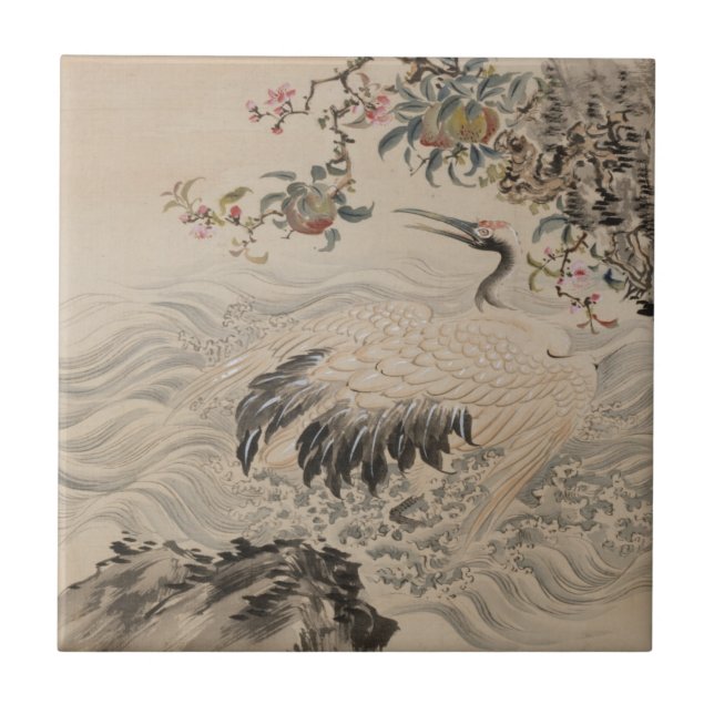 Azulejo De Cerámica Flores y pájaros - japoneses (período de Edo) (Frente)