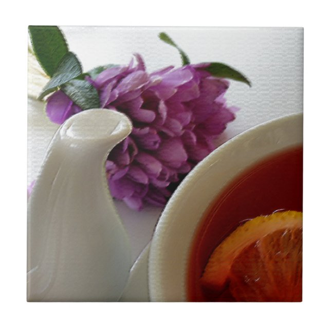 Azulejo De Cerámica flores y té (Frente)