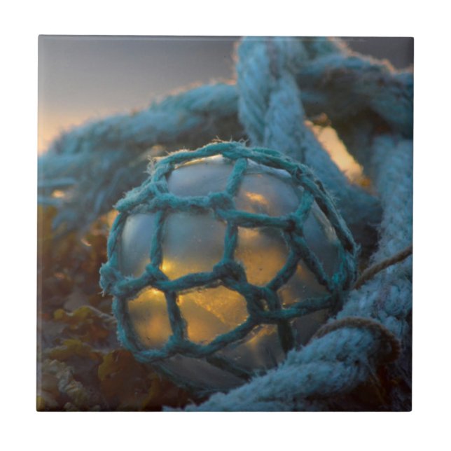 Azulejo De Cerámica Flota pesquera de vidrio, Sunset, Alaska (Frente)