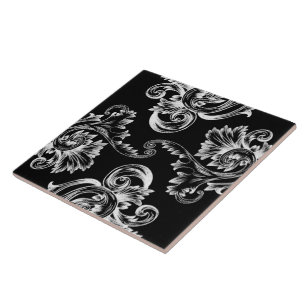 Azulejo De Cerámica Flourish del vintage (blanco)