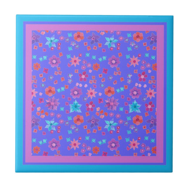 Azulejo de cerámica Flower-Power azul cielo bonito (Frente)