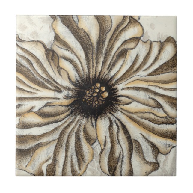 Azulejo De Cerámica Flowerhead Fresco en Tan fondo (Frente)