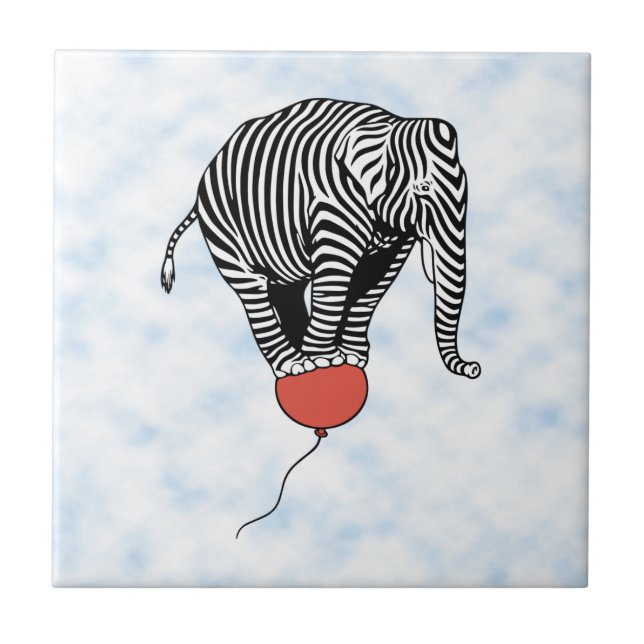 Azulejo De Cerámica FLying Elephant Zebra (Frente)
