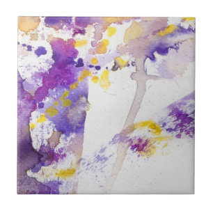 Azulejo De Cerámica fondo amarillo y púrpura de la acuarela