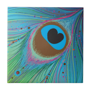 Azulejo De Cerámica Fondo de las líneas de plumas de Peacock