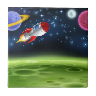 Azulejo De Cerámica Fondo del dibujo animado del planeta del espacio