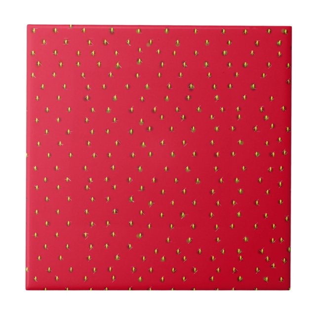 Azulejo De Cerámica Fondo rojo divertido de fresa (Frente)