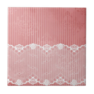 Azulejo De Cerámica Fondo rosado y blanco con el cordón negro