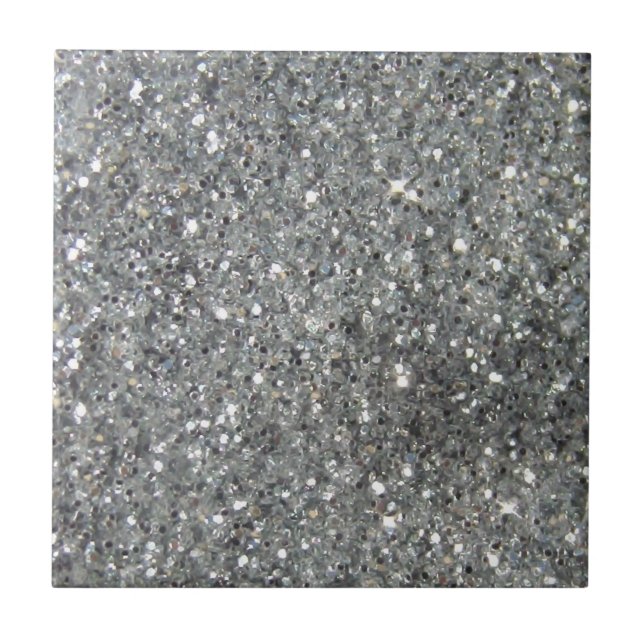 Azulejo De Cerámica Foto de plata elegante del Glitz del purpurina (Frente)