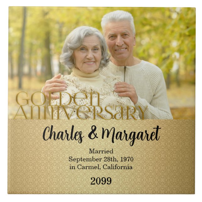 Azulejo De Cerámica Foto del 50° Aniversario de Oro (Frente)